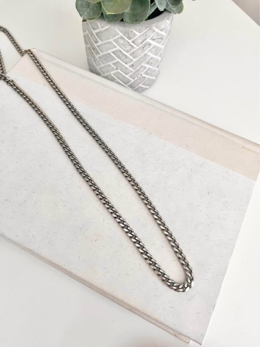 Long Silver Curb Chain Layering Y2K Necklace 26 inch